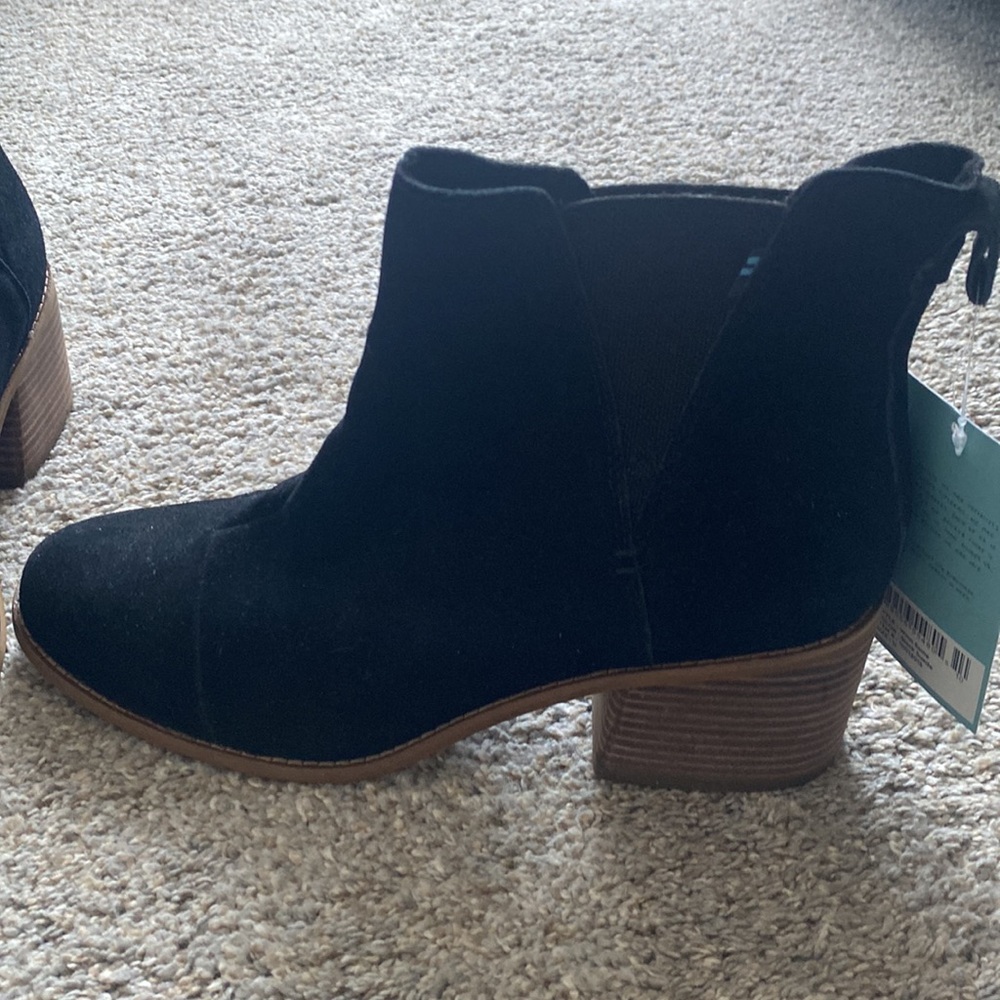 Toms Black Suede Ankle Booties with Stacked Heel